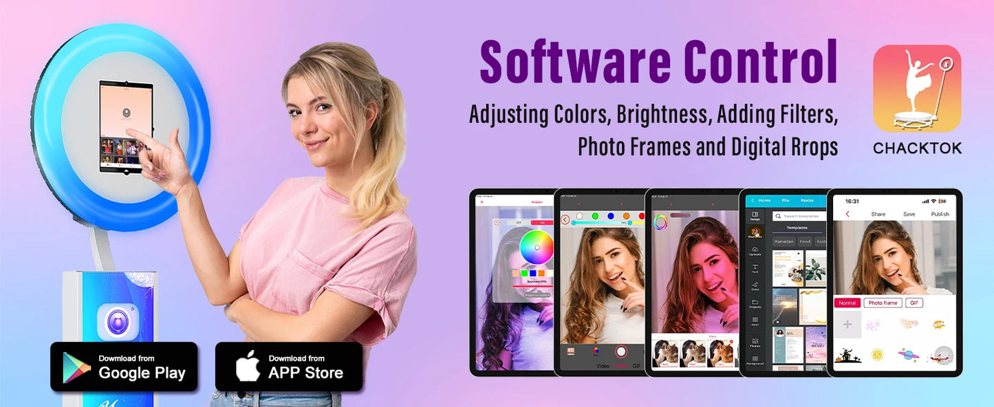 iPad Photo Booth Selfie Machine Shell Adjustable Stand Photobooth For Wedding Partys Events Customized LOGO With LED Ring Light