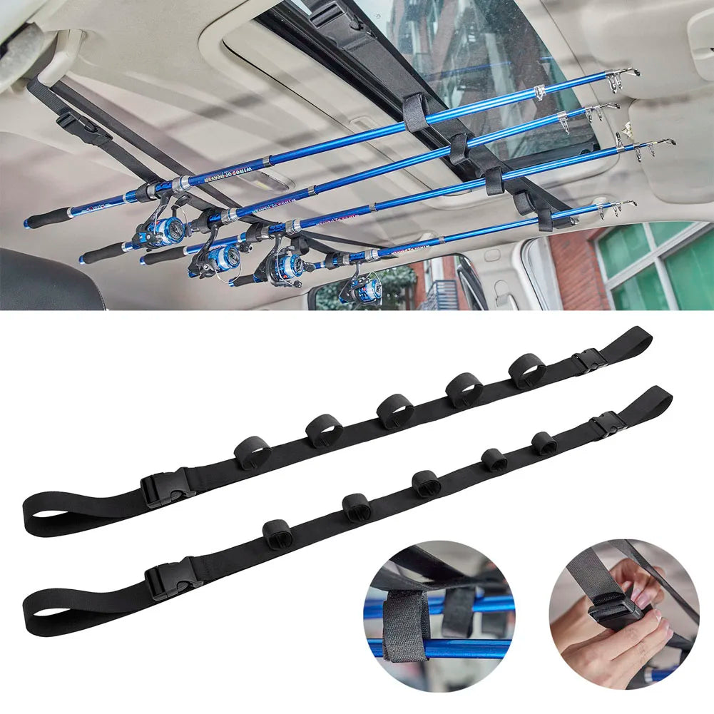 2x Fishing Vehicle Rod Carrier Rod Holder for Car Belt Strap Tie Fishing Tackles