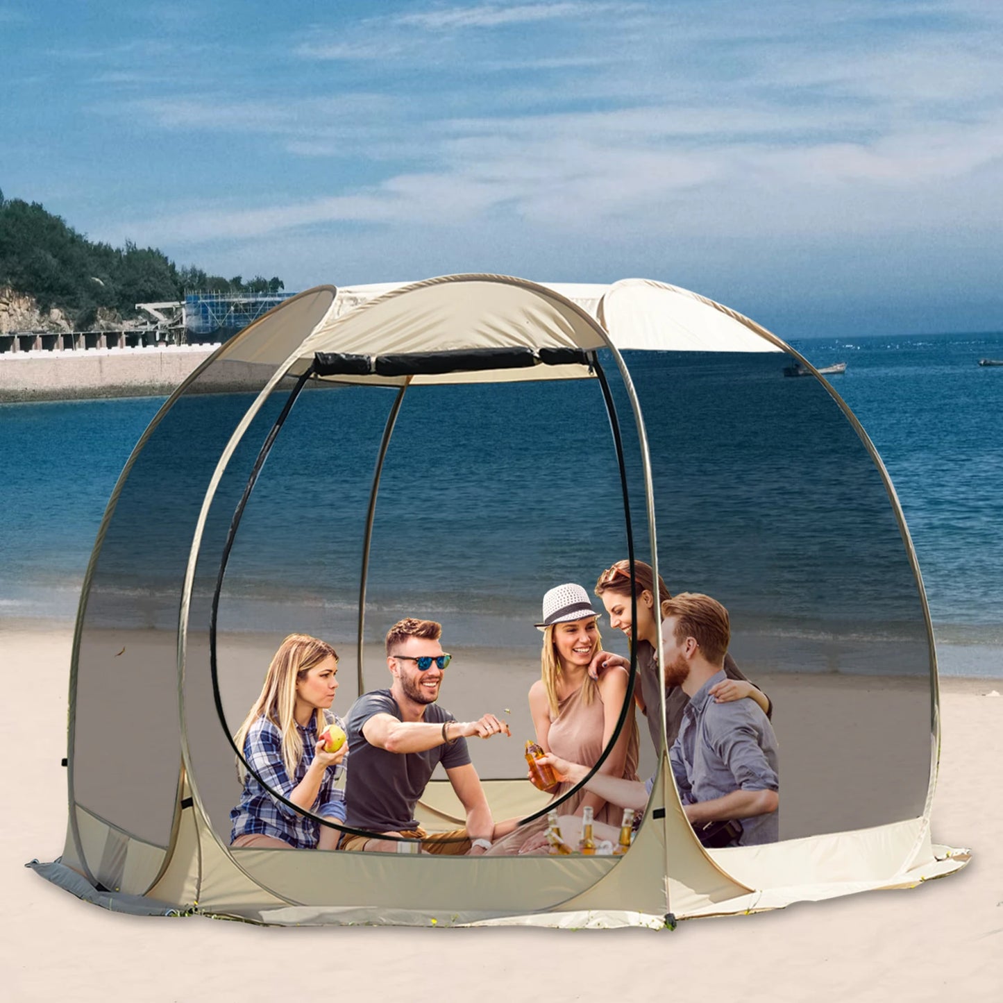 Pop Up Party Tent , 4-6 Person Pavilion, Screen Tent, 6-sided Pop-up Camping Canopy Tent With Mesh Window