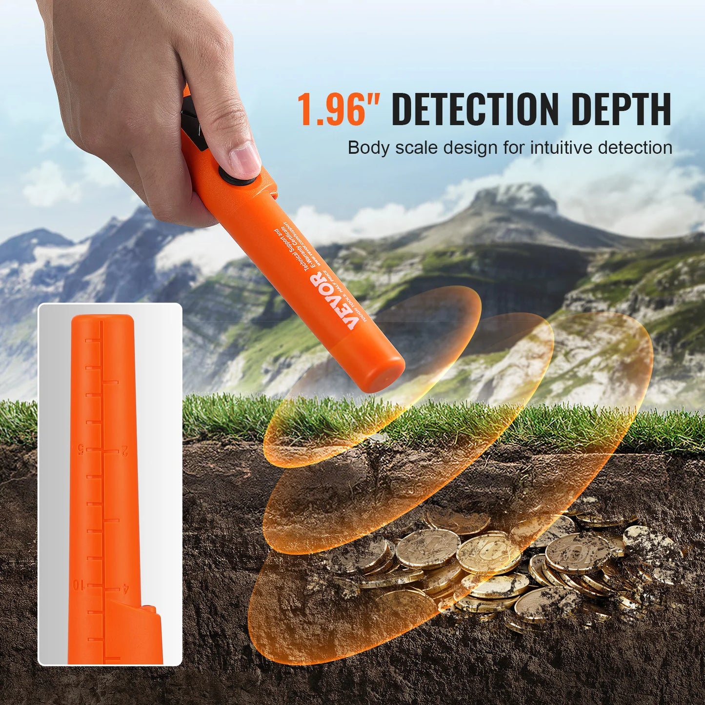 SucceBuy Metal Detector Pin pointer IP66/IP68 Waterproof Handheld Pointer Wand 1.96"/4.5" Detection Depth 3 Modes for Detecting