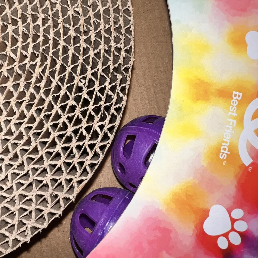 Interactive Cat Scratcher Toy with Spinning Ball Corrugated Cardboard Furniture Protector Catnip Included Fun Exercise Batting