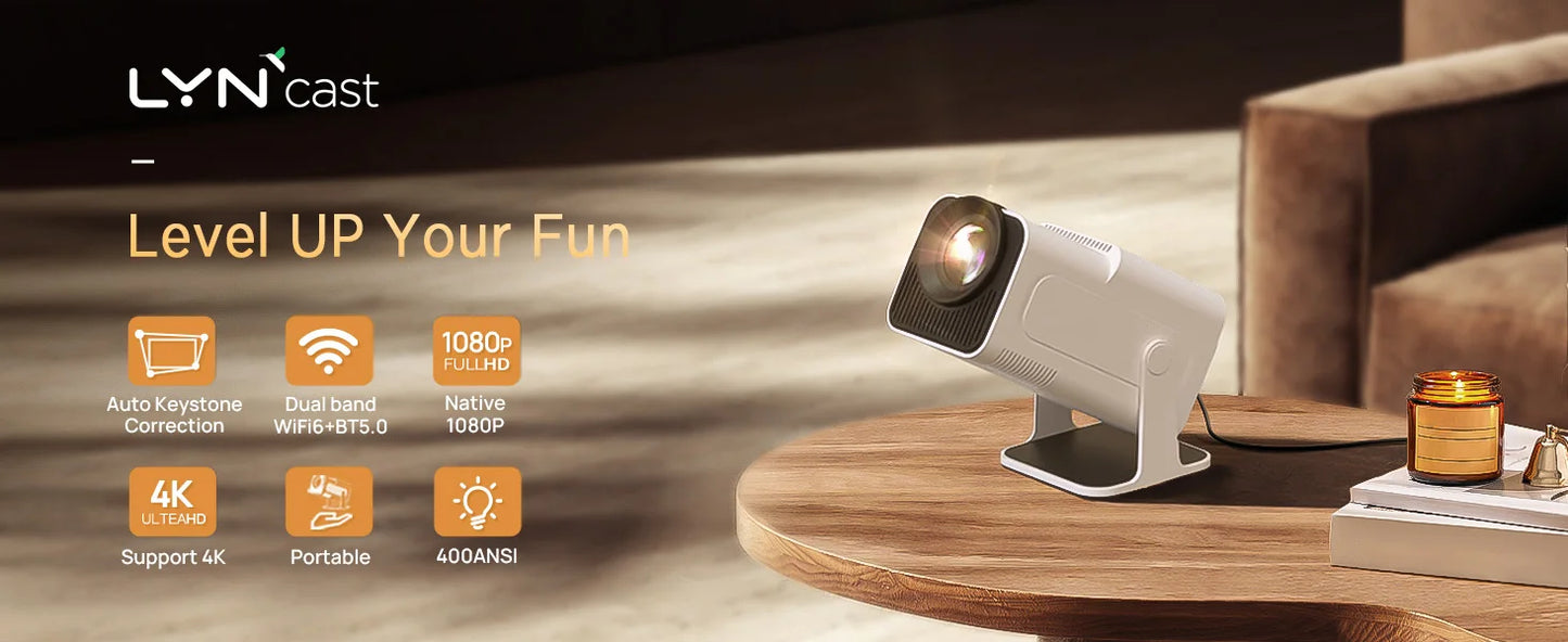 LYNCAST HY320 Smart Projector Android 11 MINI Portable Home Cinema Dual WiFi6 400ANSI BT5.0 Remote Control Projection 1080P