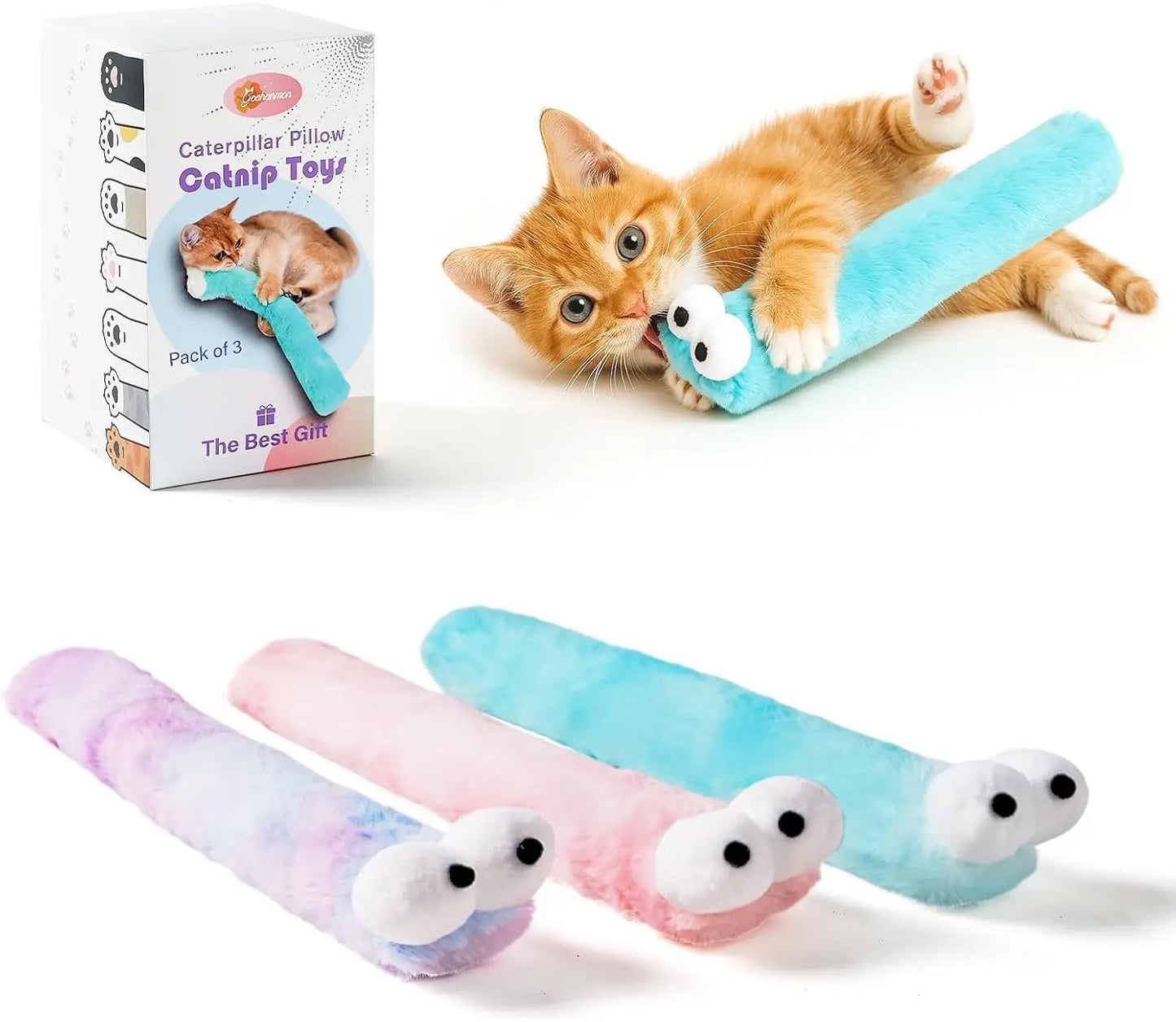 Cat Toys Pillows,3 Pack, Catnip Inside,Soft and Durable Kick Sticks with Crinkle Sound, Interactive Indoor Kitten