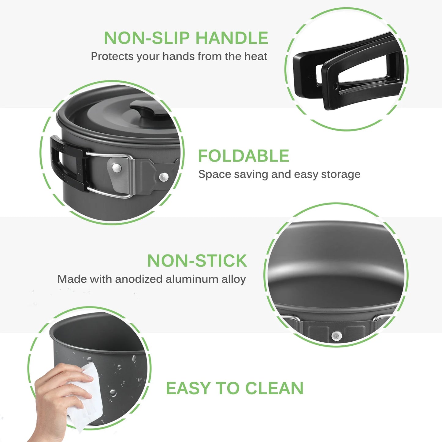 Camping Cookware Mess Kit TOMSHOO Outdoors Camping Pot Set Portable Aluminum Cookware Set