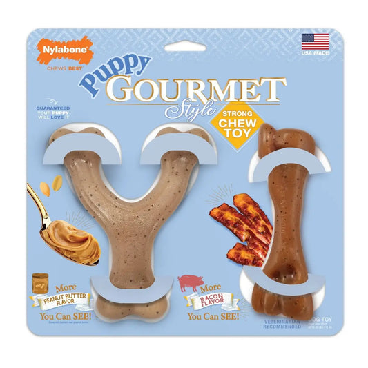 Gourmet Style Strong Puppy Bundle Chew Toy - Bacon Peanut Butter - Small - 2ct
