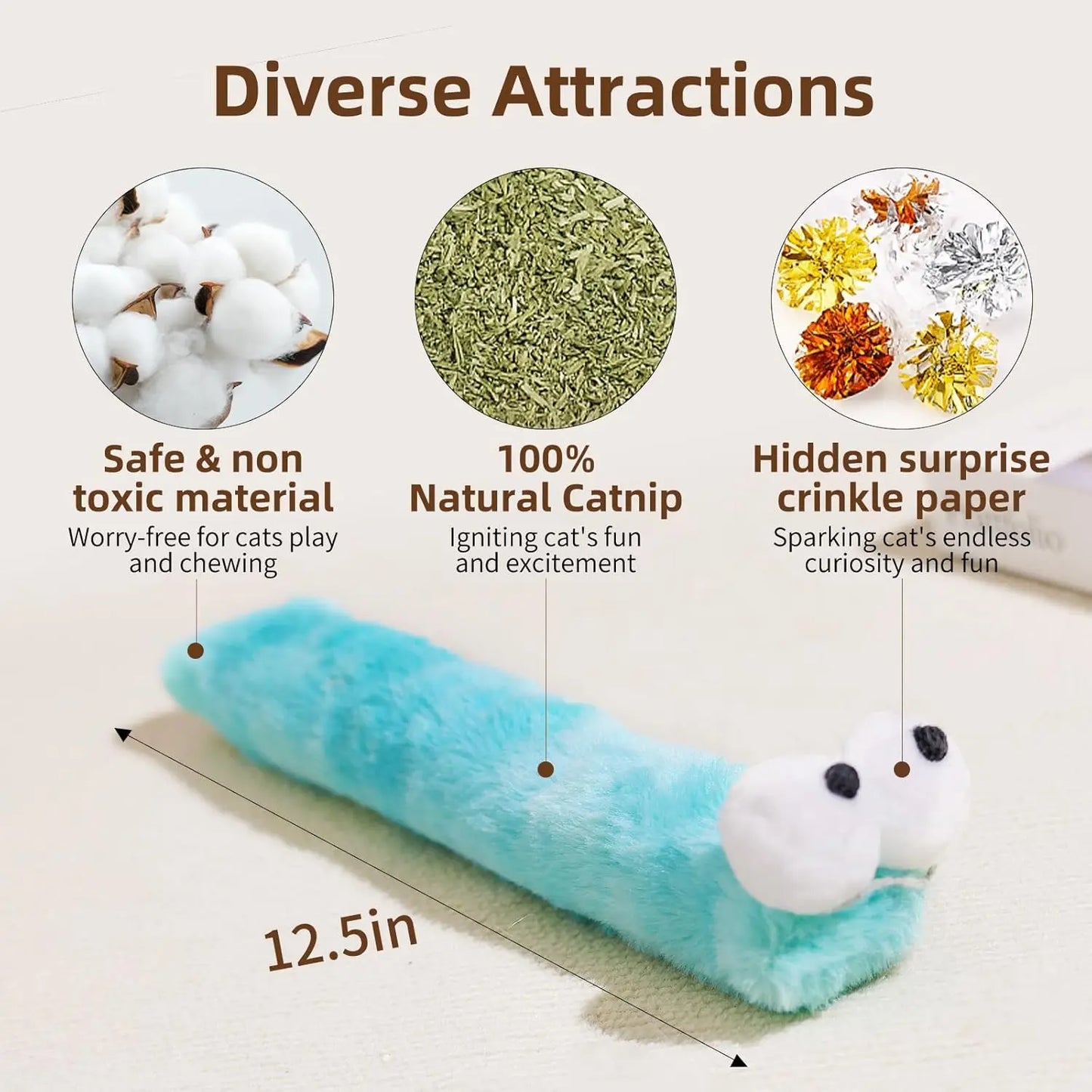 Cat Toys Pillows,3 Pack, Catnip Inside,Soft and Durable Kick Sticks with Crinkle Sound, Interactive Indoor Kitten