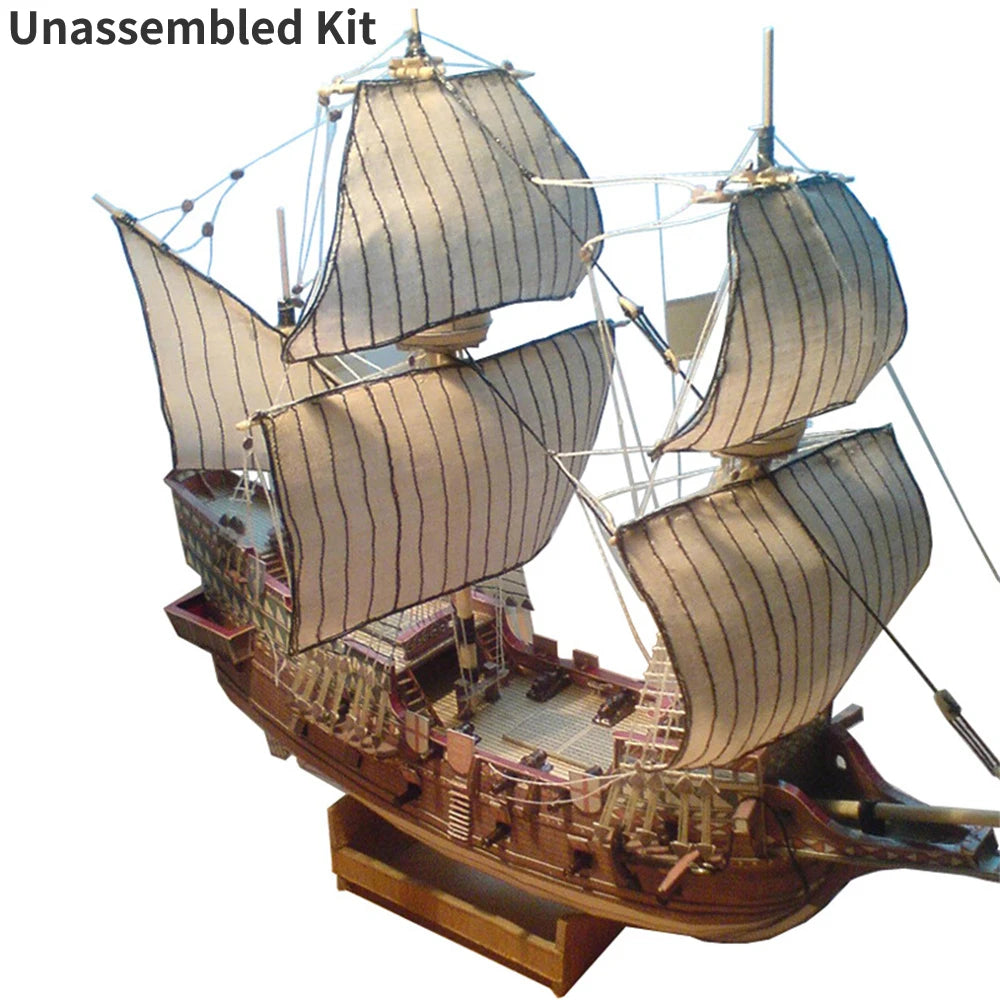 3D Paper Puzzle 1/100 Galeon Golden Hind Sail Battleship DIY Paper Model Sailboat Craft Assembly Kit Easy to Build Kids Toy Gift