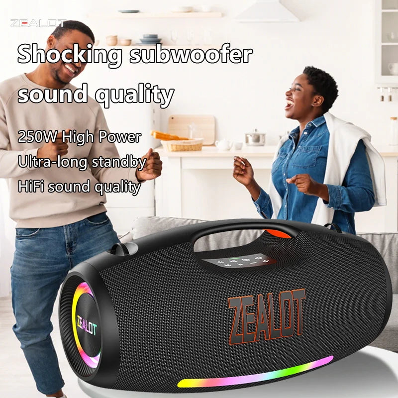 Zealot S89 250W Portable Bluetooth Speaker High Volume Waterproof 48000mAh Wireless TWS Subwoofer Suporrt USB/TF/AUX RGB light.