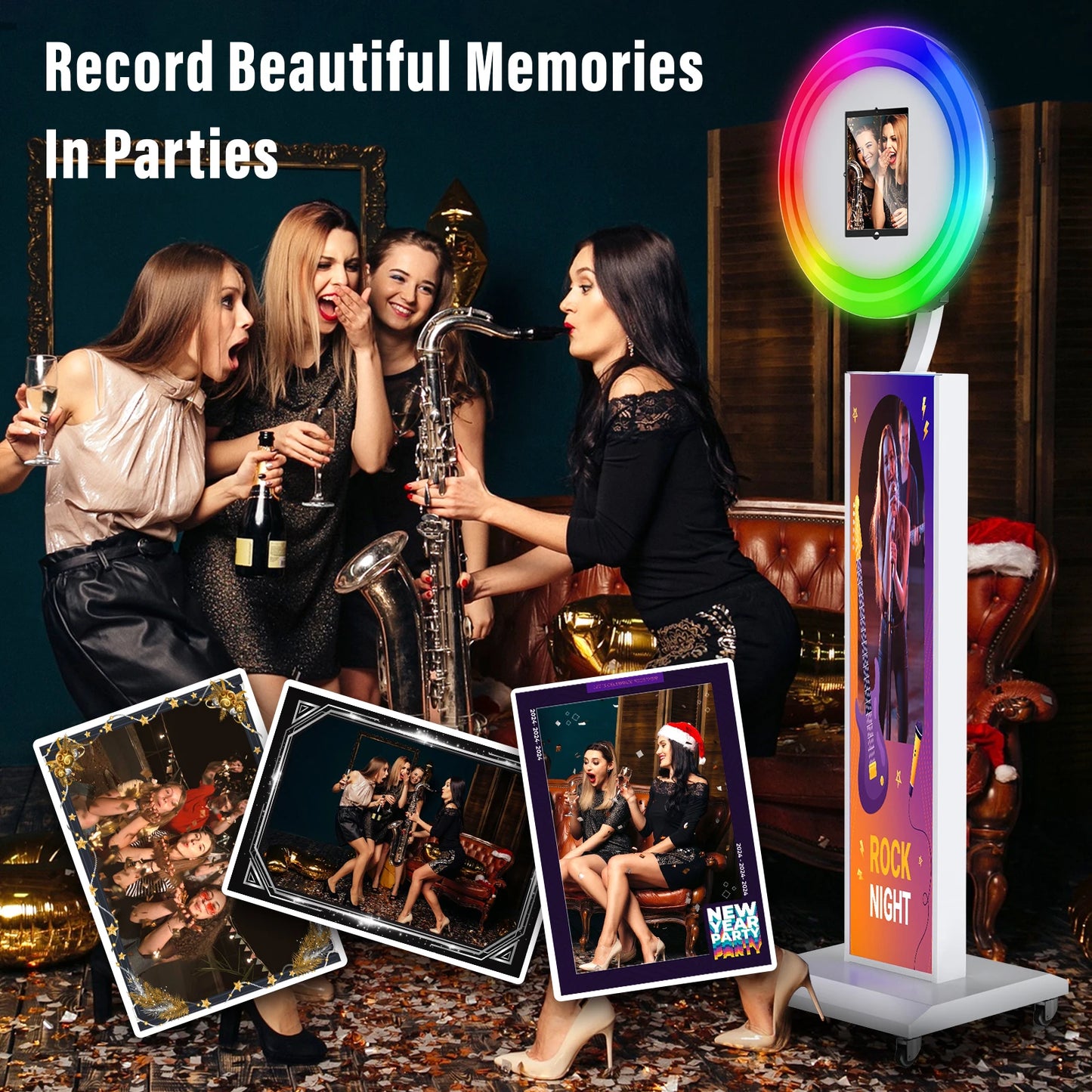 iPad Photo Booth Selfie Machine Shell Adjustable Stand Photobooth For Wedding Partys Events Customized LOGO With LED Ring Light