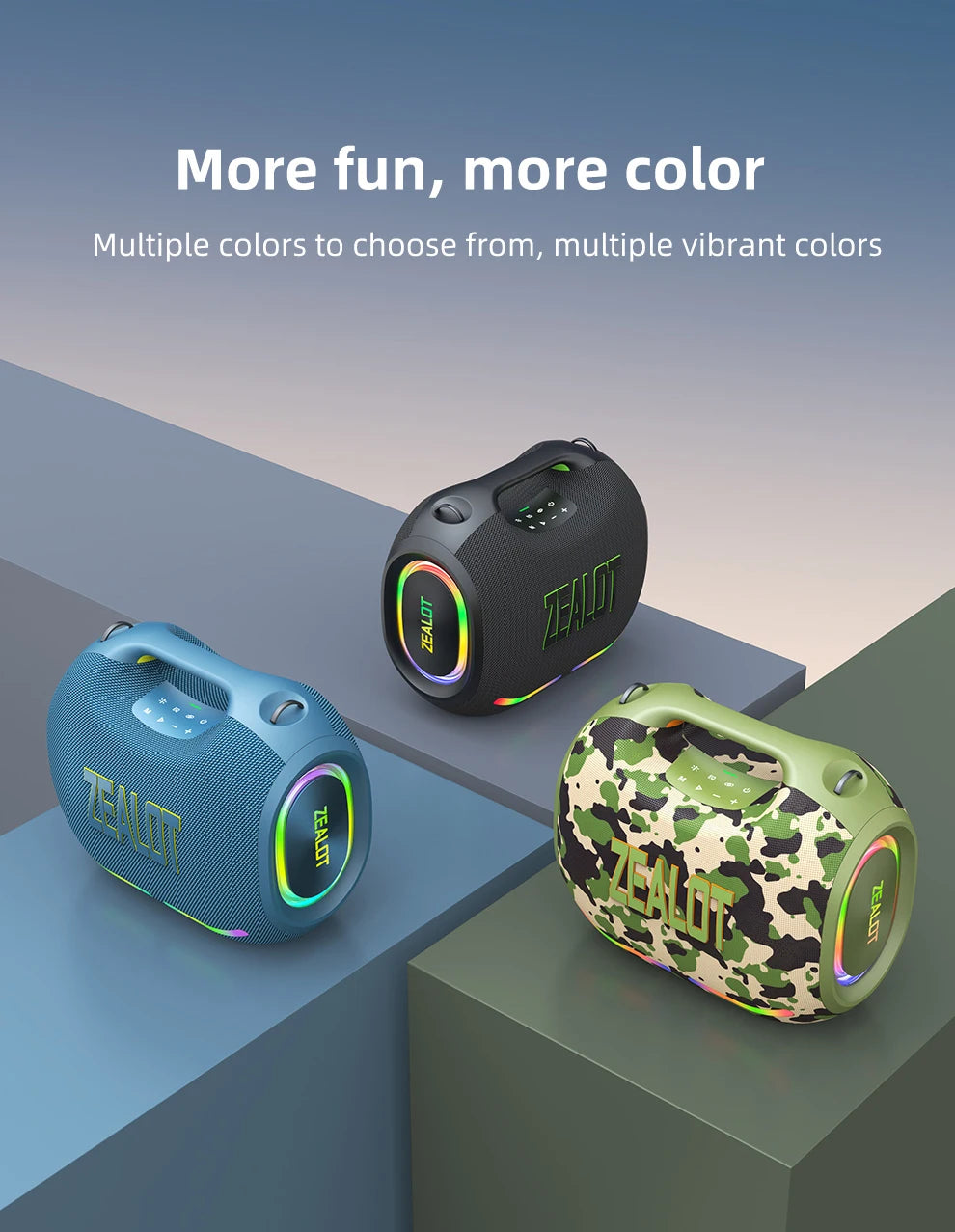 ZEALOT ZE21 250W Wireless Speaker, Outdoor Portable, 48000mAh Long Battery, With RGB Color Lights, Up To 18 Hours Of Play Time.