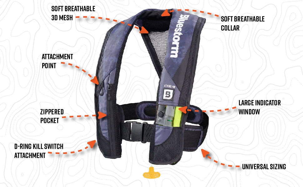 BLUESTORM Atmos 40 Automatic/Manual Inflatable PFD Life Jacket for Adults | US Coast Guard (USCG) Approved Life Vest