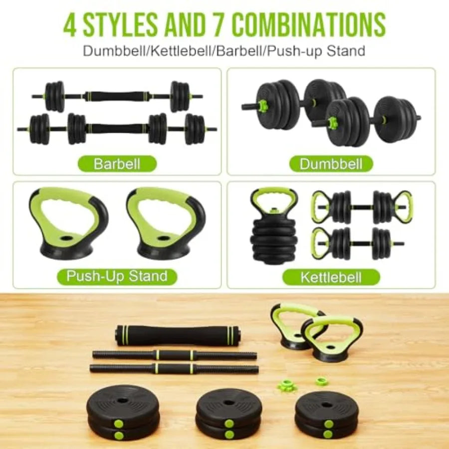 4-In-1 Adjustable Dumbbell Set for Home Gym - Steel Black with 4-in-1 Functionality: Dumbbell Barbell Kettlebell Push Up Stand