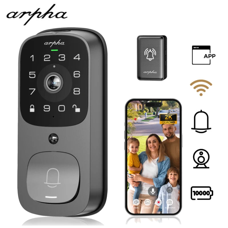Arpha Smart Door Lock AL501 6 in 1 WiFi Smart Door Lock with Video Doorbell & Fingerprint 32GB Keyless Entry Digital Keypad