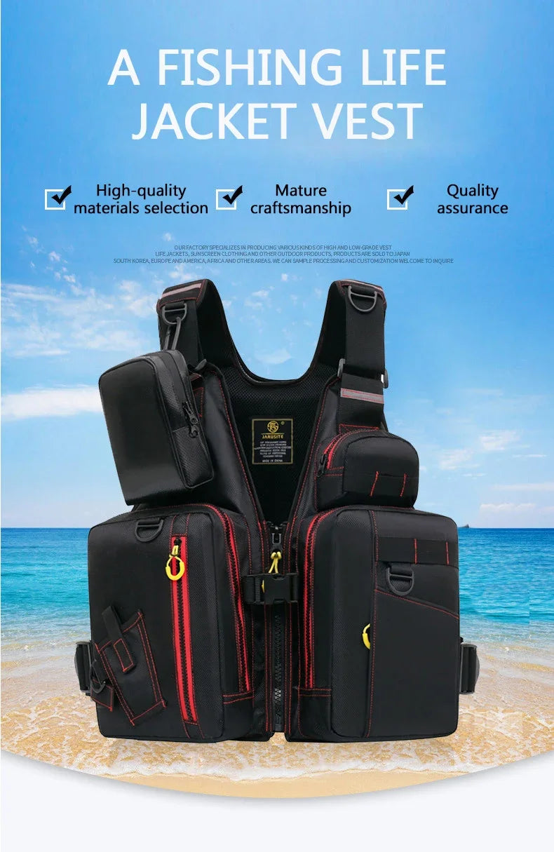 Multi-Functional Life Jacket Vest For Outdoor Fishing A Must-Have For Safety Multiple Pockets For Storage Buoyant Material