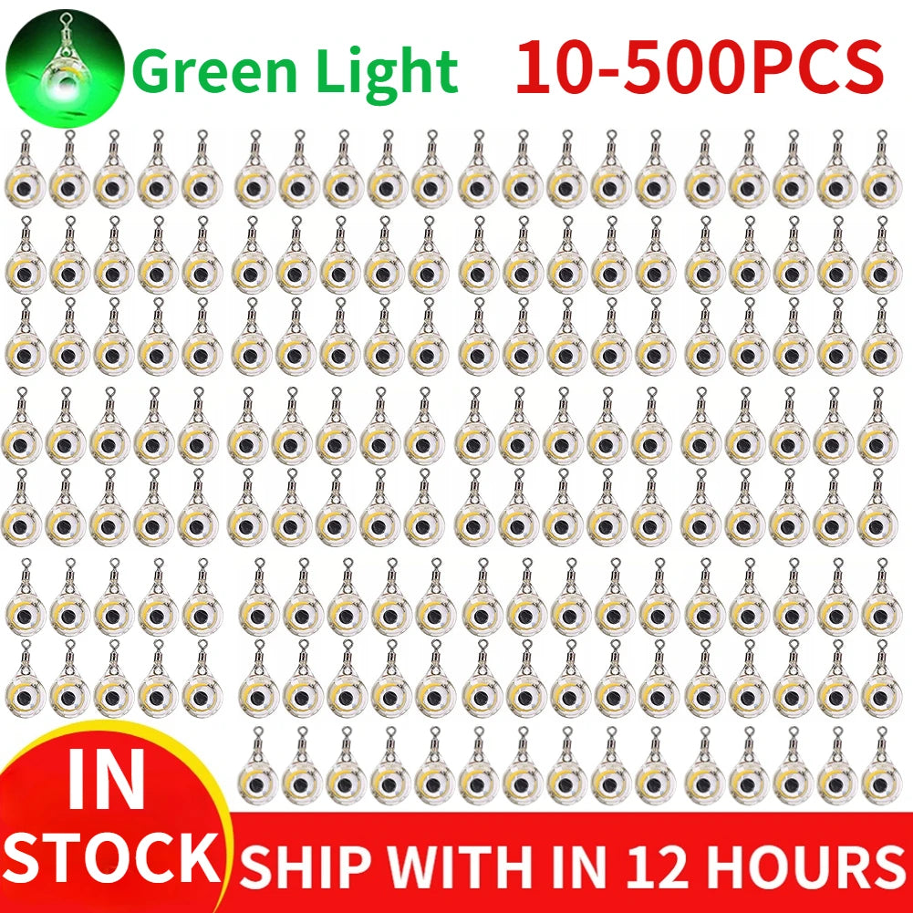 500-10pcs Mini Fishing Lure Light LED Deep Drop Underwater Eye Shape Fishing Squid Fishing Bait Luminous Lure to Attracting Fish
