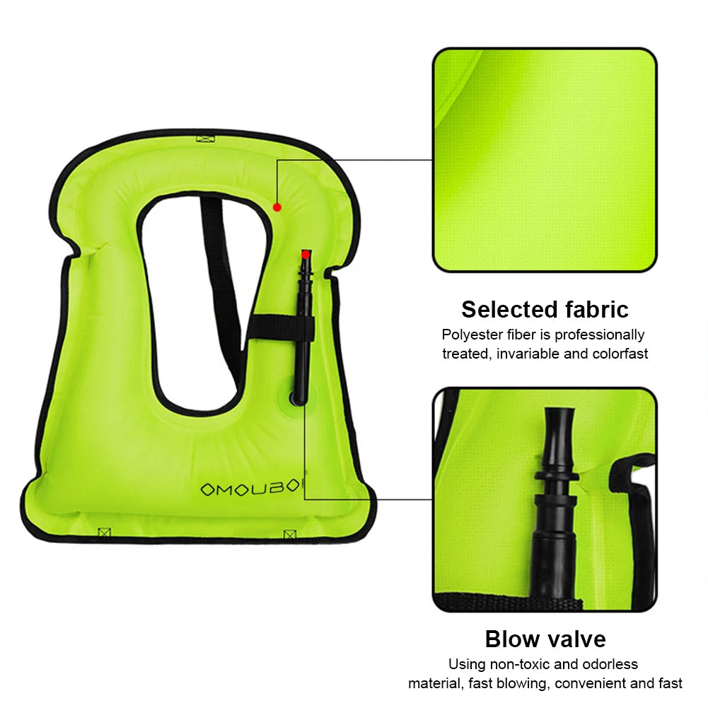 Inflatable Snorkeling Vest Adjustable Inflatable Buoyancy Vest Floating Life Vest for Snorkeling Swimming Kayaking Boating