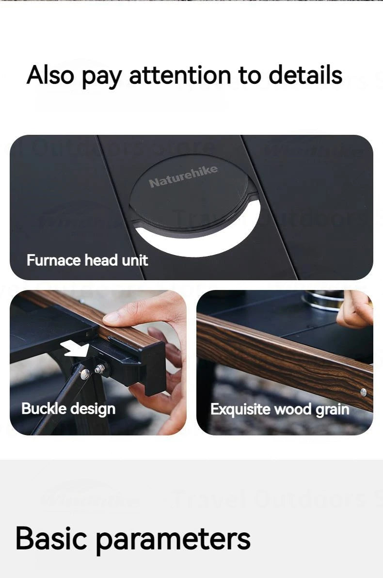 Naturehike Outdoor Folding Table Aluminum Alloy Folding IGT Table Multifunctional Portable Wood Stove Picnic Camping Suppiles