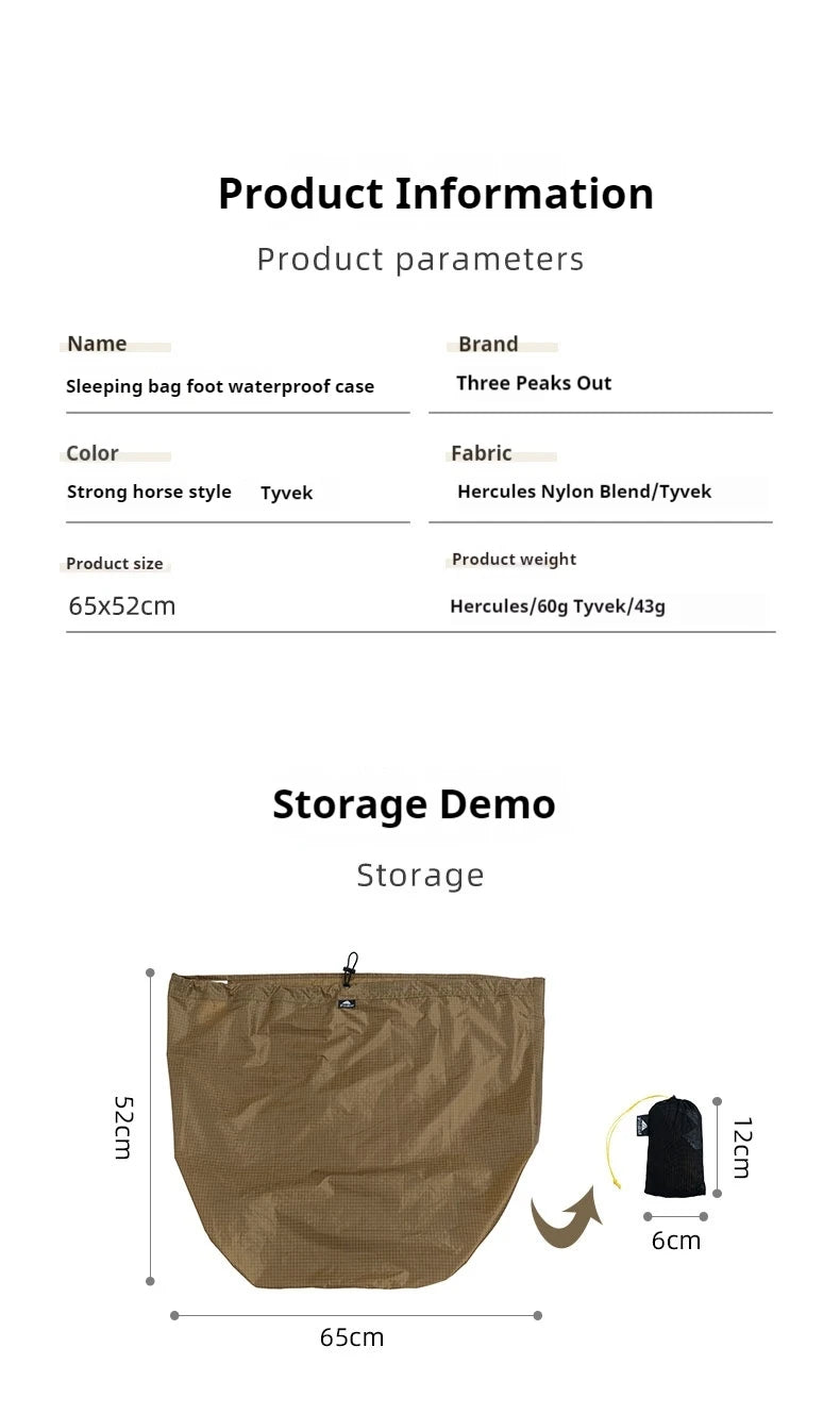 3F UL GEAR Sleeping Bag Foot Ultralight Dyneema Nylon Portable Waterproof Bag Camping Sleeping Bag Accessories Tear Resistant