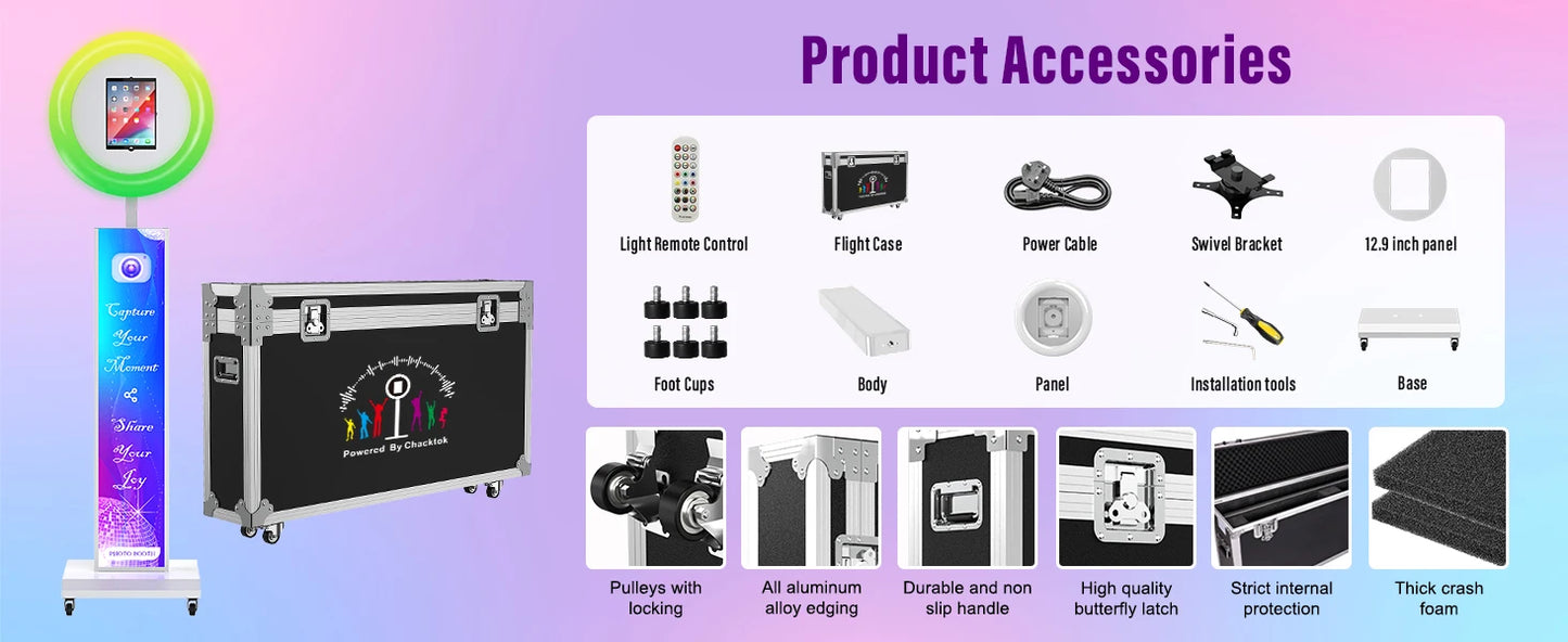 iPad Photo Booth Selfie Machine Shell Adjustable Stand Photobooth For Wedding Partys Events Customized LOGO With LED Ring Light