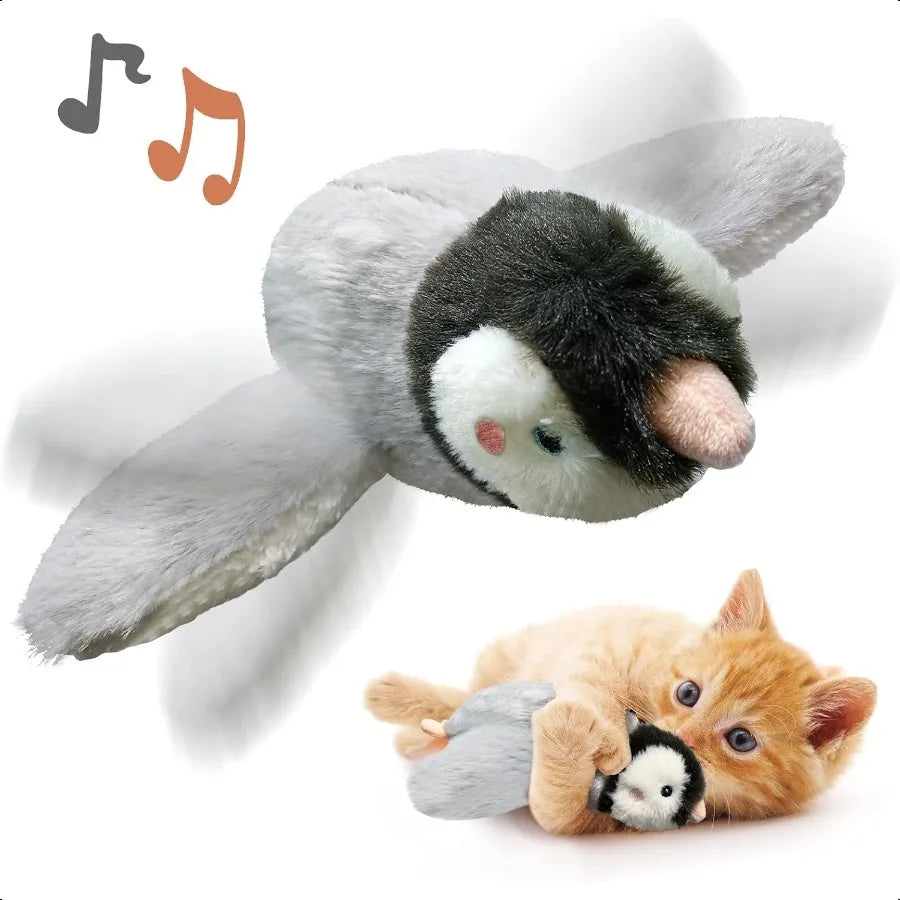 Cat Toys Flapping Wings Penguin No Flying Chirping Bird Interactive Catnip Toy for Kitten or Small Dogs Touch Activated Recharg