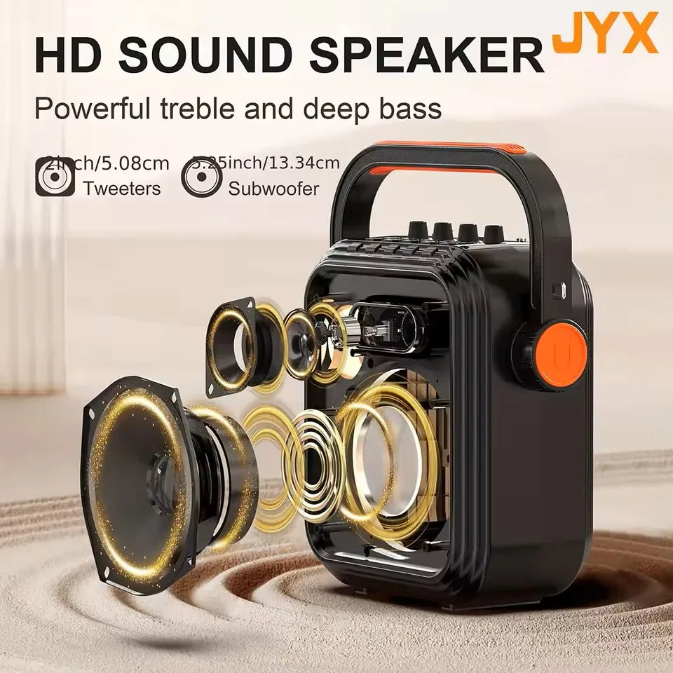 Bluetooth Speaker, Wireless Speaker with 2 Microphone, FM Radio, Portable Karaoke Machine, Home Karaoke System with Remote