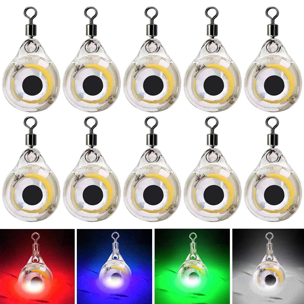 500-10pcs Mini Fishing Lure Light LED Deep Drop Underwater Eye Shape Fishing Squid Fishing Bait Luminous Lure to Attracting Fish