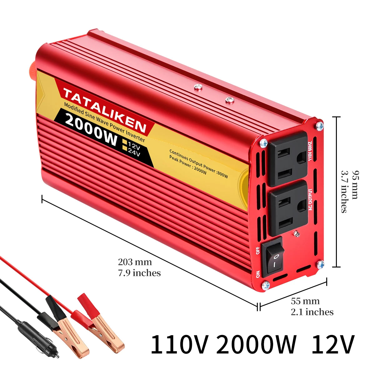 US Socket Inverters 12V/24V 60HZ 110V 600W 1500W 2000W 2500W, Portable Vehicle-Mounted Household Frequency Converter