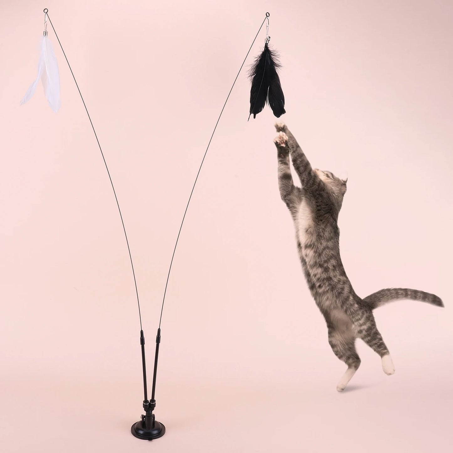 Pet Cat Toy Set Replacement Head Toy Suit Multifunction Interactive Cat Toy Handfree Cat Toy Stick for Floor Glass Door Panel