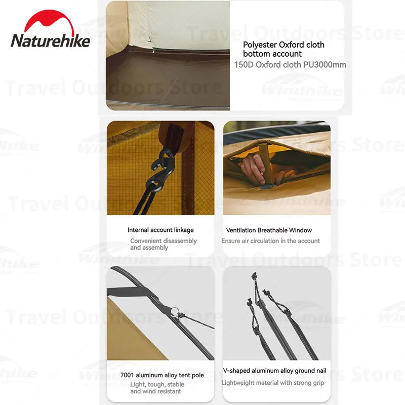 Naturehike Dune 7.6 Camping Tent 2 People 4 Season Tent Ultralight PU2000mm Outdoor Travel iking Tent With Chimney Screen Window