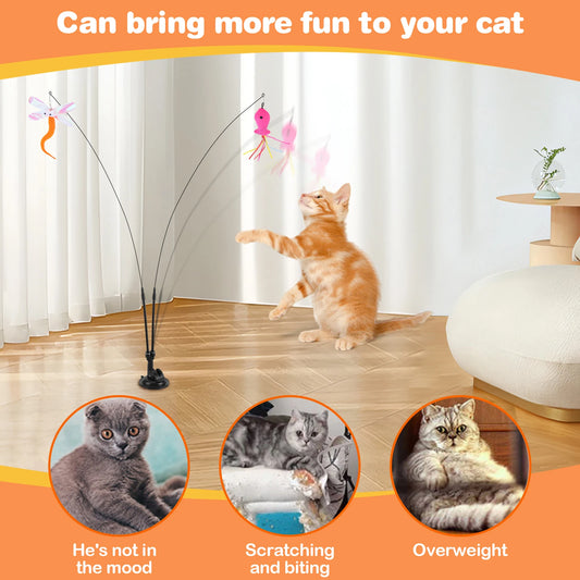 Pet Cat Toy Set Replacement Head Toy Suit Multifunction Handfree Cat Toy Stick Detachable for Cat Training Playing Accessories