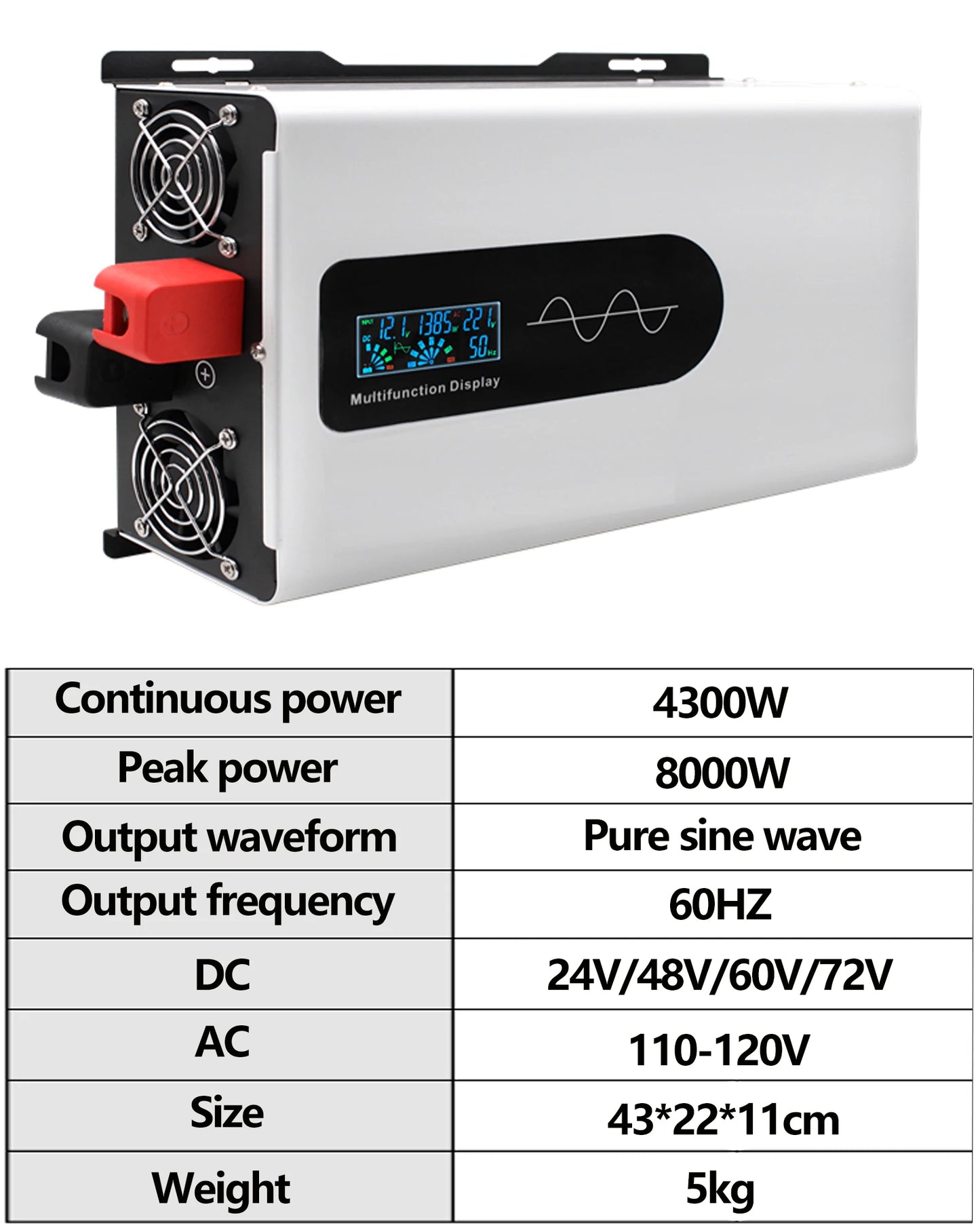 Pure Sine Wave Inverter 8KW 8000W DC 24V/48V/60V/72V To AC 110V/120V Off Grid Converter Solar System RV Vehicle