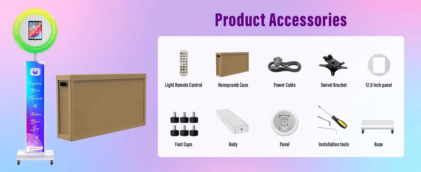 iPad Photo Booth Selfie Machine Shell Adjustable Stand Photobooth For Wedding Partys Events Customized LOGO With LED Ring Light