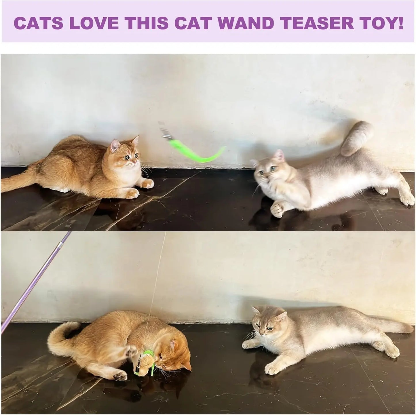 11PCS Cat Wand Toy, Cat Interactive Toys for Indoor Cats, 2 Retractable Cat Wand, 7 Worm Cat Teaser Toys and 1 Plush Fish Cat