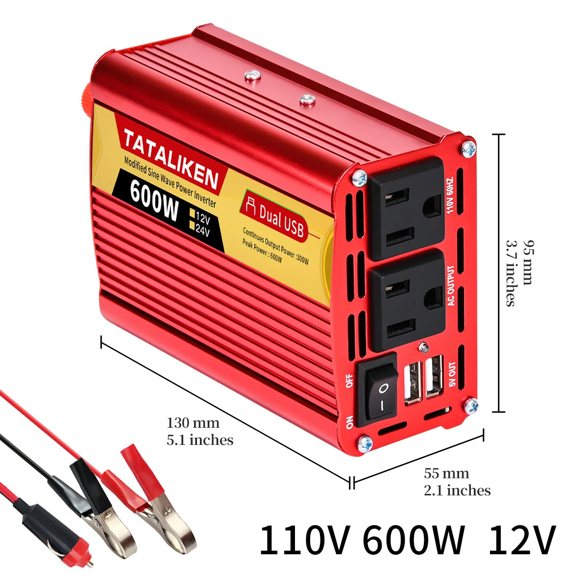 US Socket Inverters 12V/24V 60HZ 110V 600W 1500W 2000W 2500W, Portable Vehicle-Mounted Household Frequency Converter