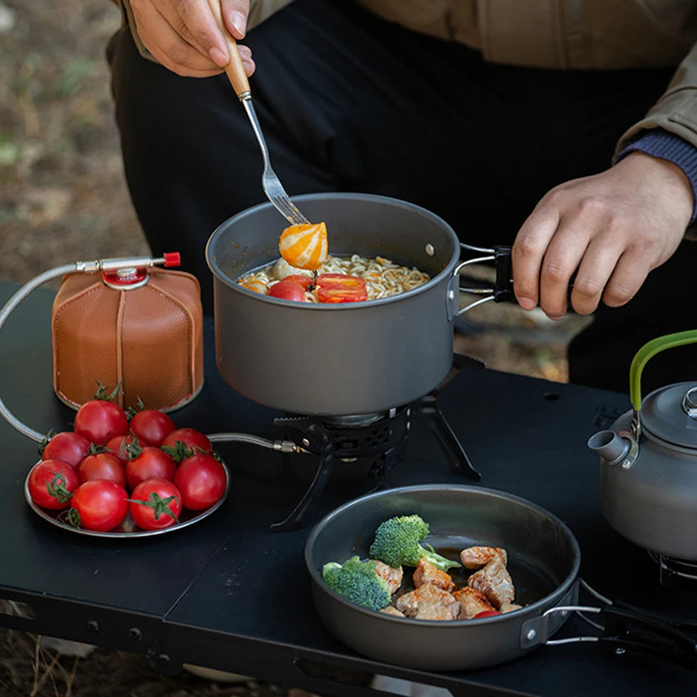 3PCS Camping Cookware Set Pot Pan Kettle Set Portable Cooker Set 2-3 Person with Mesh Bag for Camping Backpacking Outdoor Picnic