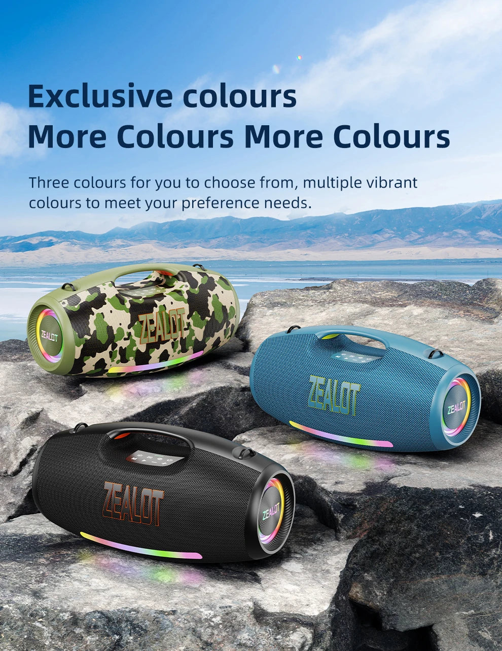 ZEALOT-S89 250W Waterproof Portable Loud Bluetooth Speaker, Wireless Outdoor Boombox SubwooferTriple Passive Radiators-Deep Bass