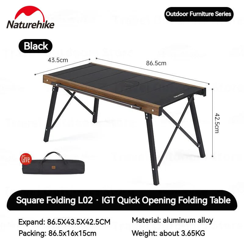 Naturehike Outdoor Folding Table Aluminum Alloy Folding IGT Table Multifunctional Portable Wood Stove Picnic Camping Suppiles