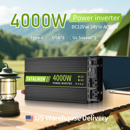 4000W Car Inverter, DC 12V to AC 110V60HZ power converter with LCD display, suitable for camping