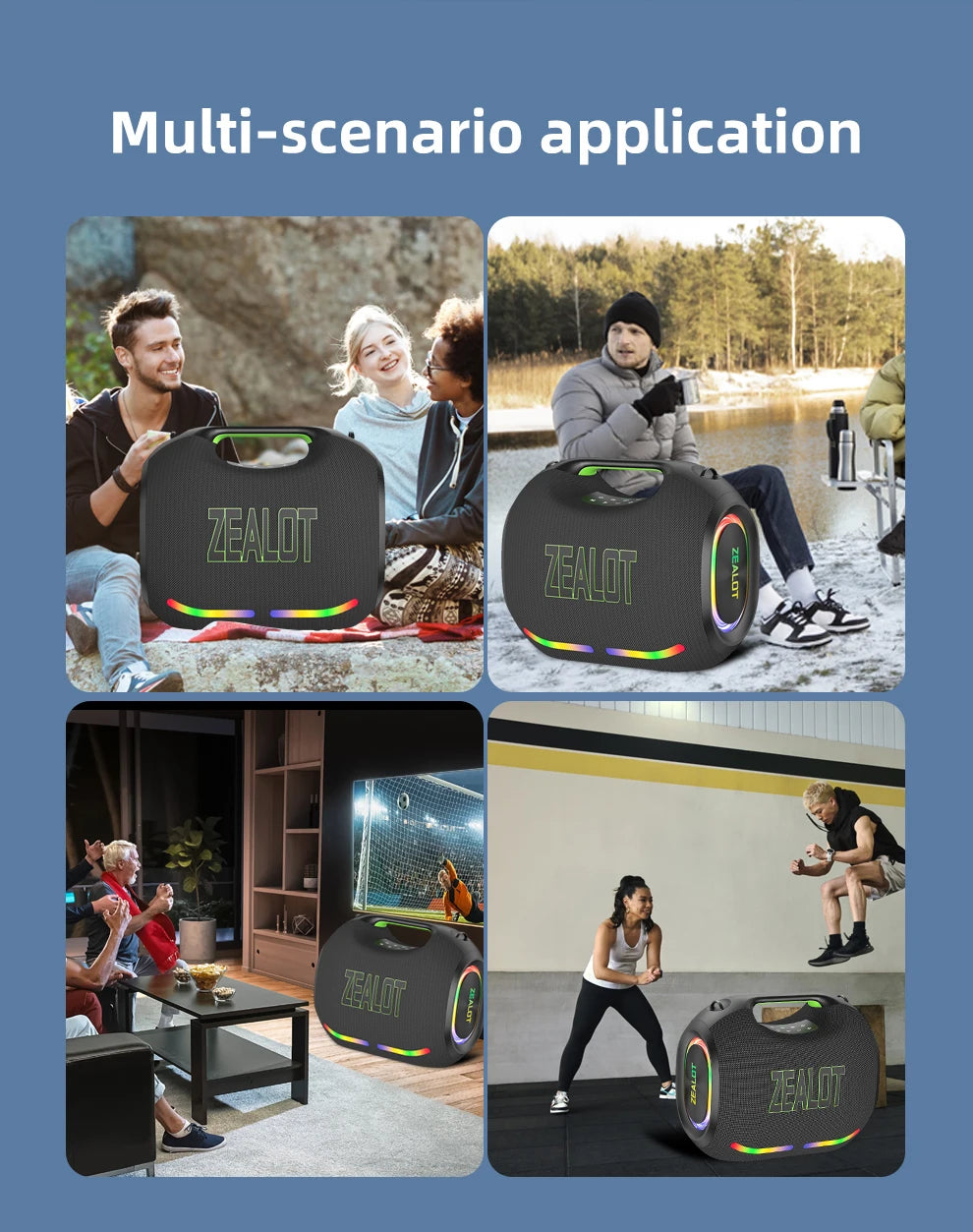 ZEALOT ZE21 250W Wireless Speaker, Outdoor Portable, 48000mAh Long Battery, With RGB Color Lights, Up To 18 Hours Of Play Time.