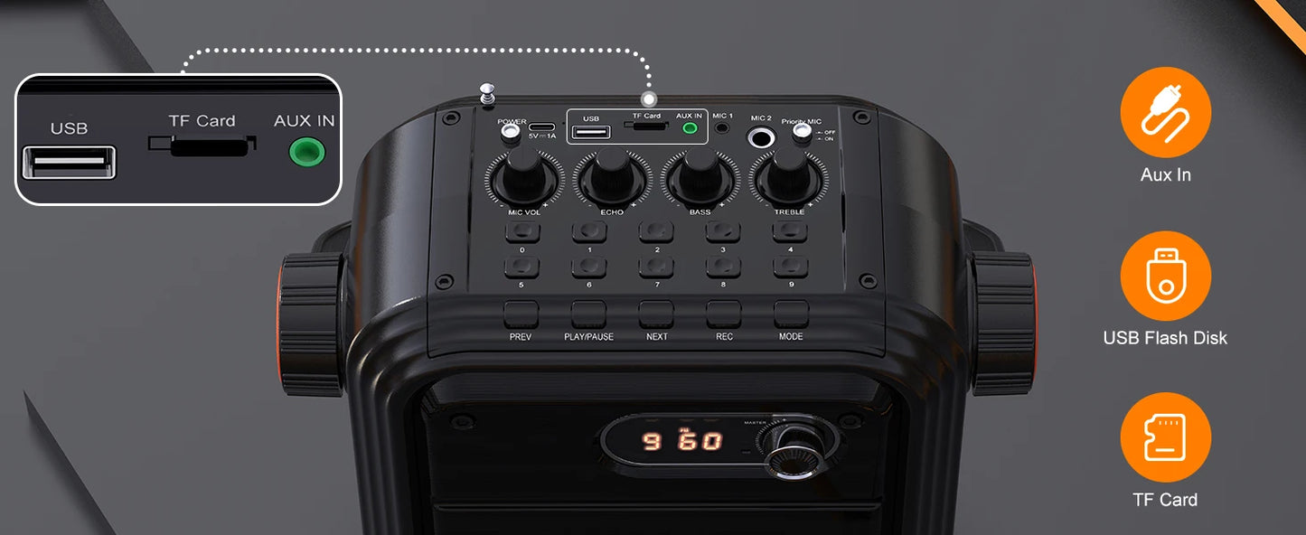 Bluetooth Speaker, Wireless Speaker with 2 Microphone, FM Radio, Portable Karaoke Machine, Home Karaoke System with Remote