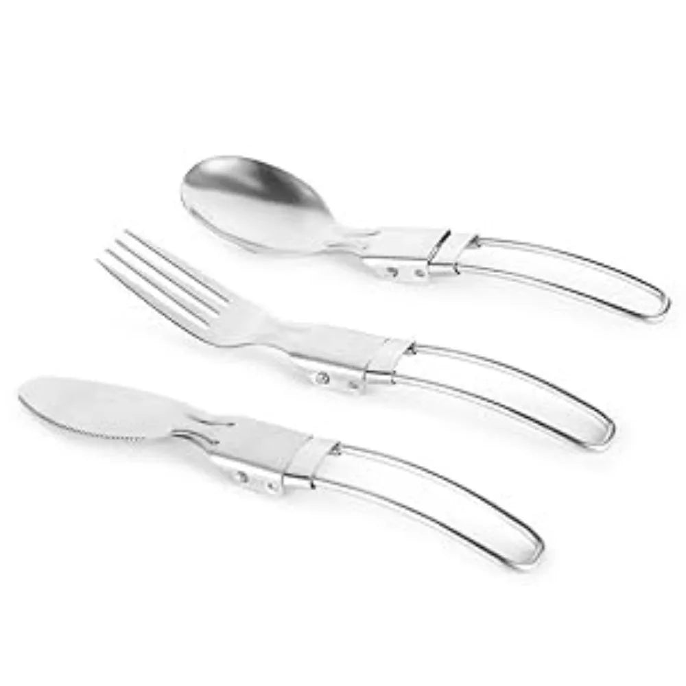 Camping Cookware Stove Carabiner Canister Stand Tripod and Stainless Steel Cup, Tank Bracket, Fork Spoon Kit for Backpacking