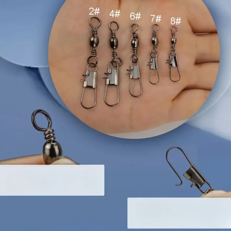 Ackibbik 210pcs/set Fishing Swivels Snap Swivels Barrel Swivels with Snaps, Fishing Swivels Saltwater Freshwater Snap Connector