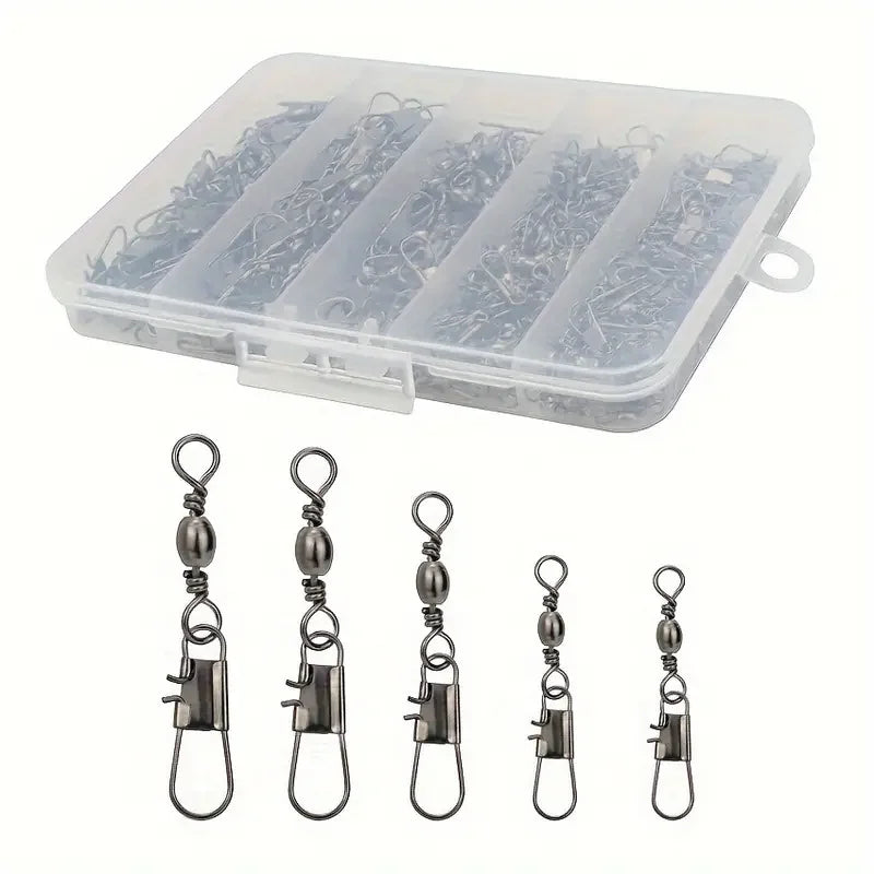 Ackibbik 210pcs/set Fishing Swivels Snap Swivels Barrel Swivels with Snaps, Fishing Swivels Saltwater Freshwater Snap Connector