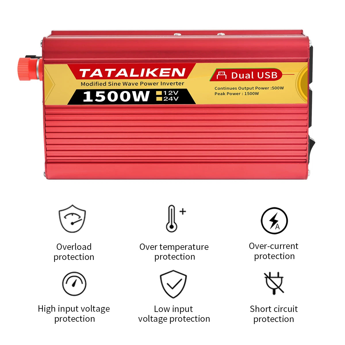 US Socket Inverters 12V/24V 60HZ 110V 600W 1500W 2000W 2500W, Portable Vehicle-Mounted Household Frequency Converter