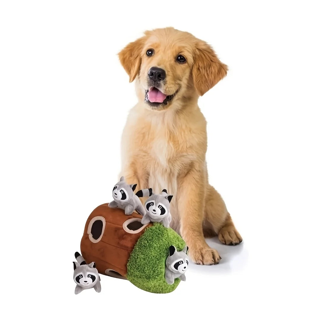 1pc Raccoon In Tree Design Pet Grinding Teeth Squeaky Plush Toy, Chewing Toy for Dog Interactive Supply, Hide And Seek, Suitable