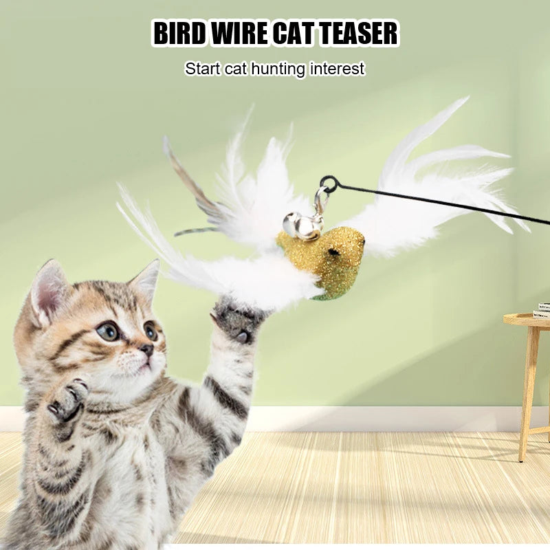 Pet Head Rod Wire Toys Cat Cat Funny Interactive Cat Accessories Stick Replaceable Bell Fish Fishing Feather Funny Rod Teaser