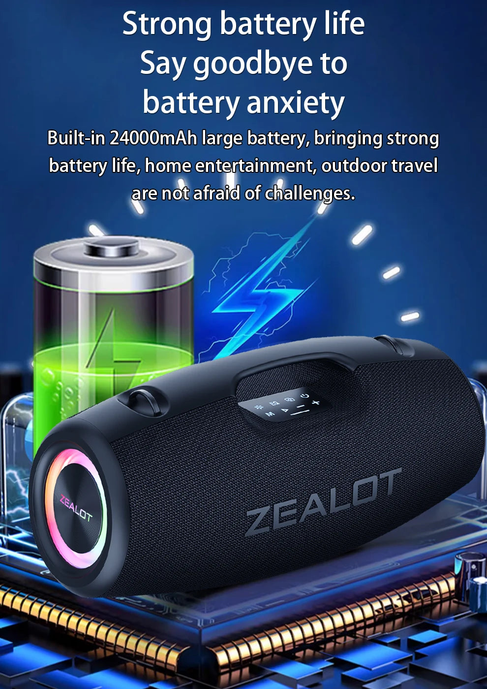 Zealot S78 100W Wireless Speakers, DSP Technology ,Dream Light, Outdoor Portable Subwoofer Speaker ,  Dual Pairing,24000mAh.