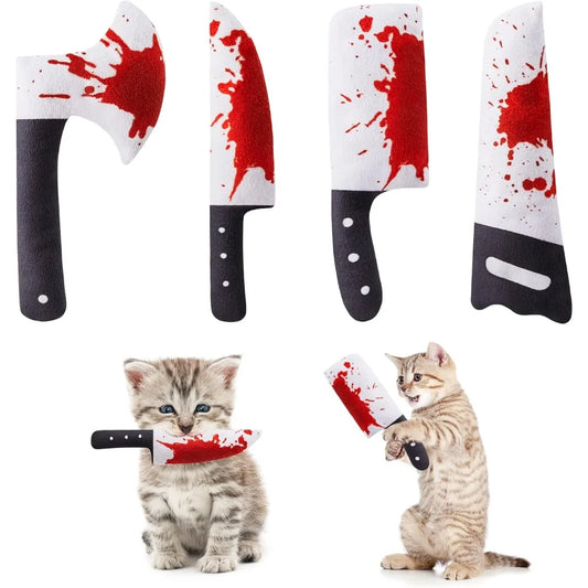 4Pcs Cat Toys, Horror Knife-Shaped Kitten Catnip Crinkly Sound Toys, Indoor Exercise for All Cat Breeds 6.5 Inches