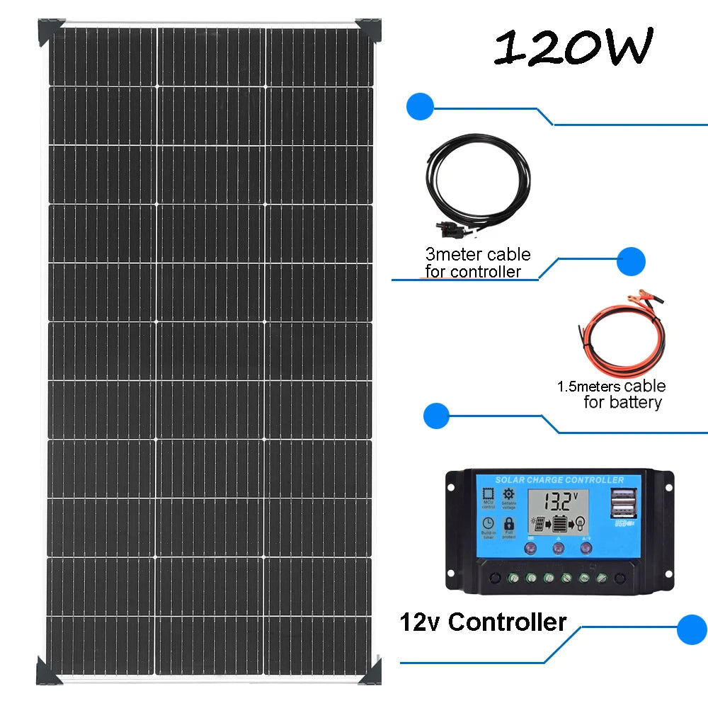 Rigid Solar Panel Battery Charger Modules 1200W 720W 600W 480W 360W 240W 120W Photovoltaic Panels 18V Monocrystalline cell