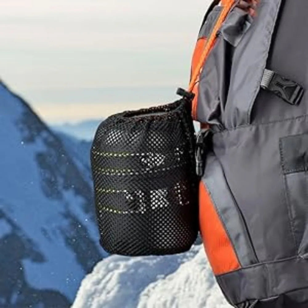 Camping Cookware Stove Carabiner Canister Stand Tripod and Stainless Steel Cup, Tank Bracket, Fork Spoon Kit for Backpacking